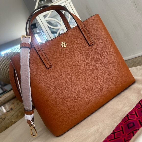 New Tory Burch BLAKE SMALL TOTE BOURBON / CORNBREAD - Picture 3 of 8